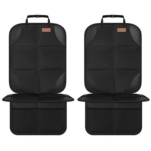 Car Seat Protector, Smart eLf 2Pack Seat Protector Protect Child Seats with Thickest Padding and Non-Slip Backing Mesh Pockets for Baby and Pet