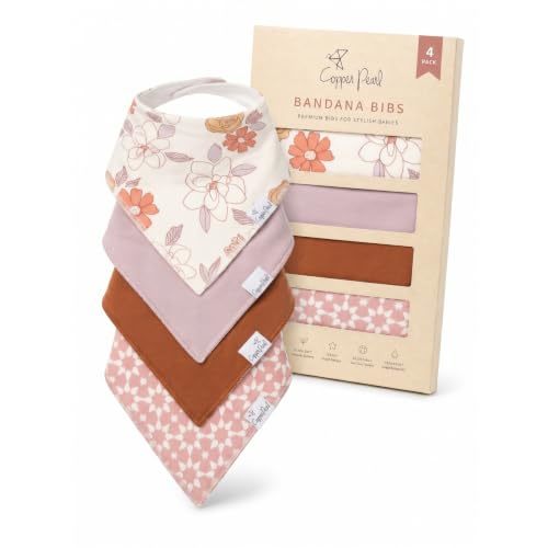 Copper Pearl Baby Bibs 4 Pack, Printed Bandana Drool Bibs for Baby Girl & Boy, Soft Cotton Drooling Teething Bibs
