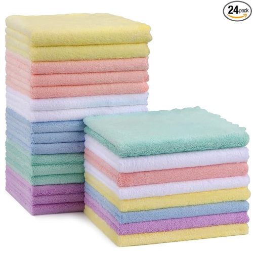 HOMEXCEL Baby Washcloths 24 Pack-Microfiber Baby Bath Face Towel 11.5 x 11.5 Inch Extra Absorbent and Soft Burp Cloth and Wash Cloths for Newborn-Infants and Toddlers-Gentle On Sensitive Skin