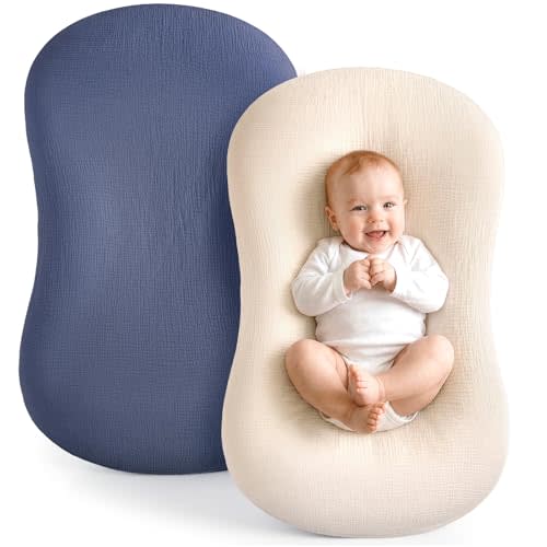 Termichy Muslin Cover for Baby Lounger: Fitted for 32x20" Baby Nest | Breathable Cotton Silpcovers for Infant Support Cushion - Removable & Machine Washable for Clean Spit-up & Drool