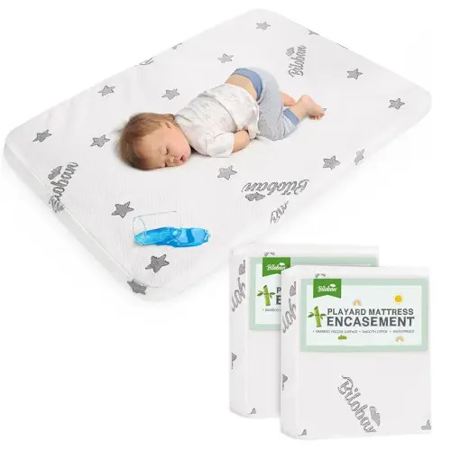 2 Pack Pack and Play Mattress Protector Cover Zipper, Compatible with Graco Pack n Play & Dream On Me & Pamo Babe Playard Mattress to 1.5 Inches, Waterproof Playpen Mattress Encasement