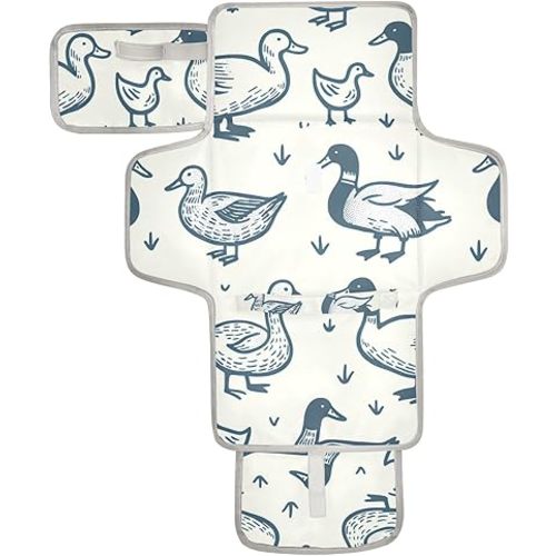 WELLDAY Cute Duck Portable Diaper Changing Pad - Waterproof Foldable Baby Diaper Changing Pad with Built-in Pillow, Travel Diaper Changing Mat for Newborn Baby