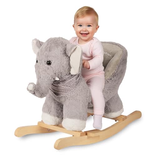 Rocking Horse Elephant, Baby Animal Rocker, Rocking Horse with Seat, Ride on Horse, Plush Rocking Horse with Sweet Music, Wooden Rocking Horse for Toddlers 1-3, (Gray Elephant), CPC Certified