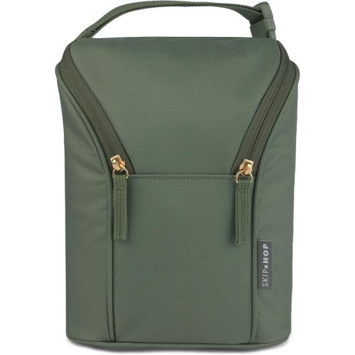 Skip Hop Insulated Bottle Bag Holds 2 Bottles Includes Freezer Pack, Sage