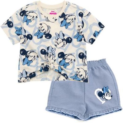 Disney Minnie Mouse Infant Baby Girls T-Shirt and Chambray Shorts Outfit Set Off White / Blue Ruffle Shorts 18 Months