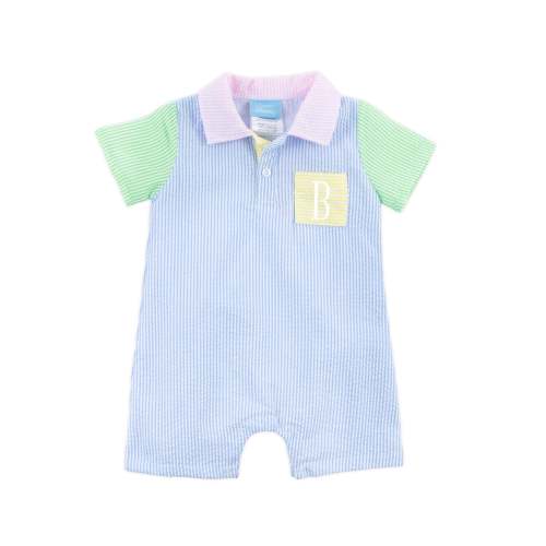 Multi Stripe Seersucker Polo Romper