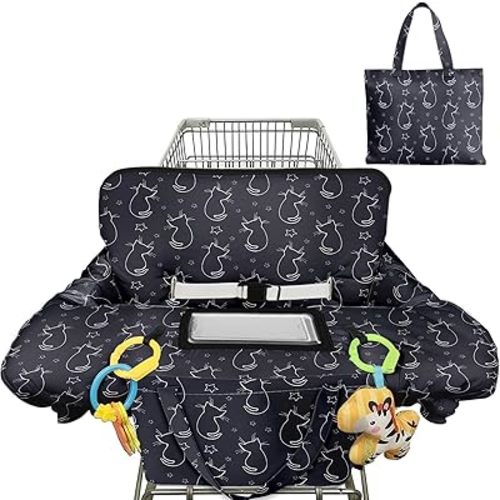 Shopping Cart Cover for Baby 2-in-1 High Chair Cover with Safety Harness Multifunctional Grey Cat Cart Covers for Babies Soft Padded Grocery Cart Cover for Baby Boy Girl