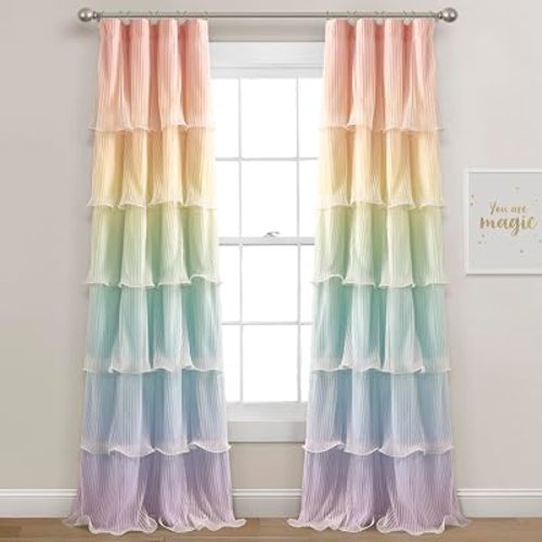 Lush Decor Rainbow Ombre Nerina Light Filtering Window Curtain Panels Pair 36" W x 84" L Rainbow - Rainbow Curtains - for Kids Bedroom - Nursery Decor