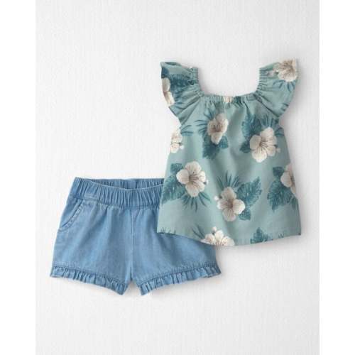 Baby Girl 2-Piece Chambray Top & Short Set Made with Organic Cotton in Blue Hibiscus - Little Planet | Carter's