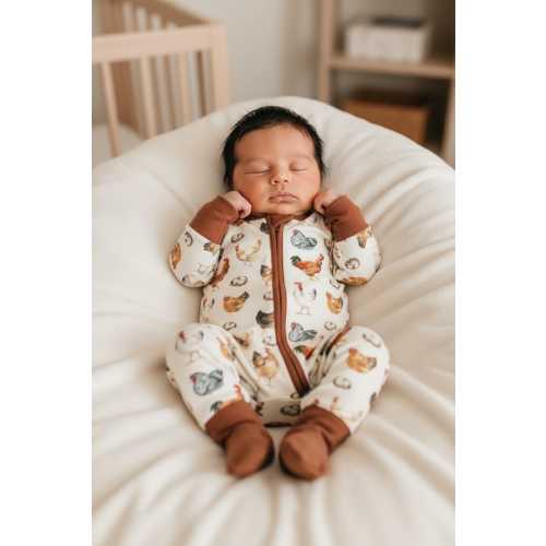 Chicken Bamboo Baby Zipper Romper: Farm Newborn Coming Home Outfit