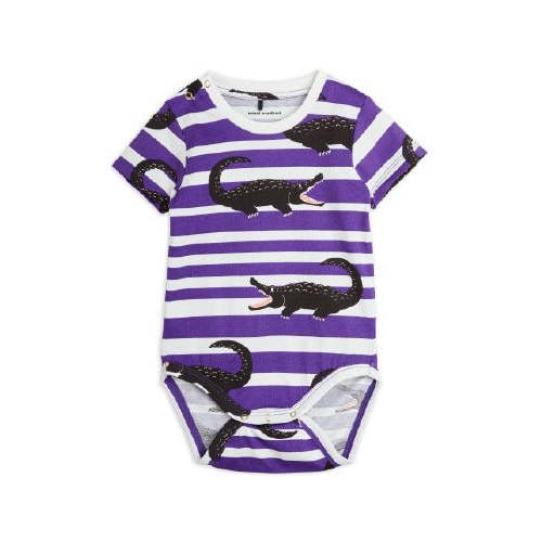 Mini Rodini Crocodile Striped Bodysuit - Purple