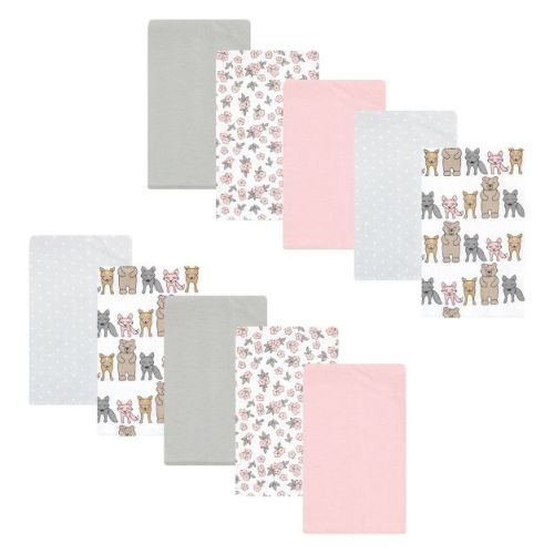 Luvable Friends Hudson Baby Cotton Poly Flannel Burp Cloths 10pk, Woodland Bloom Pink