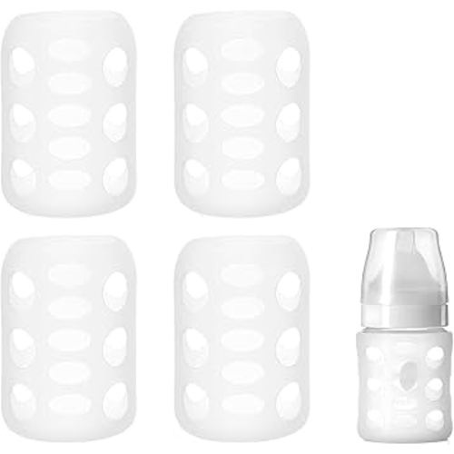 4Pack Silicone Sleeve Compatible with Evenflo 6oz/Glulicola 5oz/Matyz 6oz Glass Bottle, Scald Sleeve Heat Protective Case for Feeding Bottles Soft Non - Design Stylish (Transparent)