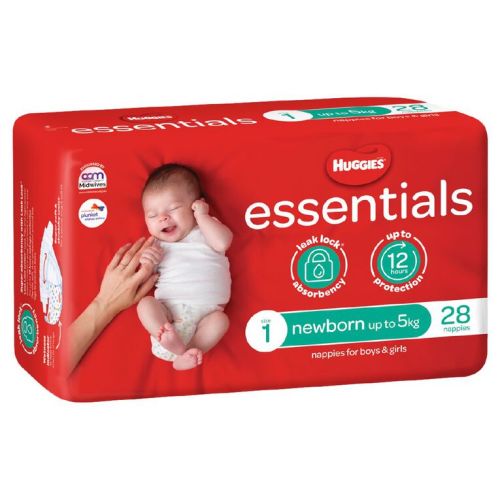 Huggies Essential Nappy Size 1 up to 5kg 28 Pack