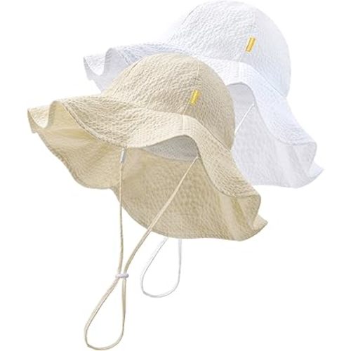 HONGTEYA Baby Sun Hat Toddler Girl Beach Hat Adjustable Outdoor Summer Hat UPF 50+ Sun Protection Wide Brim Infant Kids