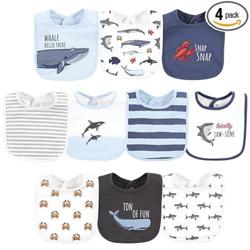Hudson Baby Unisex Baby Cotton Bibs, Boy Whale Shark, One Size
