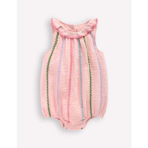 Double Cloth Bubble Romper-Chalk Pink Multi Ric Rac