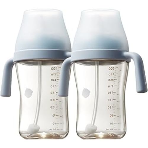 Bc babycare Sippy Cup Learner for 6+ Month Old with Nipples & Handles, Spill Proof Sippy Cup, Weighted Straw Toddler Cups, Anti-Choking Baby Cups 2 Packs, Blue