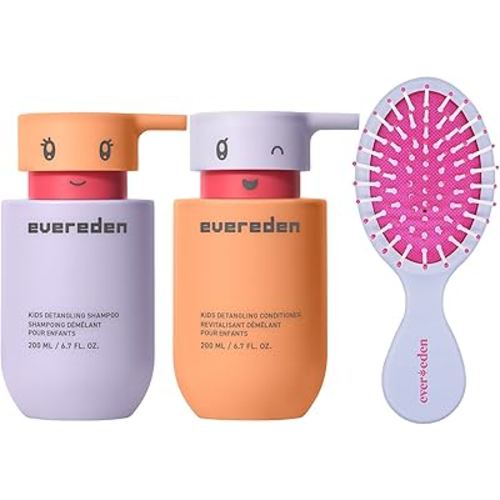 Evereden Happy Hair Duo for Kids: Vegan Shampoo and Conditioner Set with Detangler Brush - Strengthens & Smooths All Hair Types