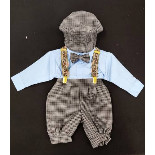 On Sale! Fall European Style Boys outfit with Suspender and Shorts Set in fancy Baby blue and charcoal
