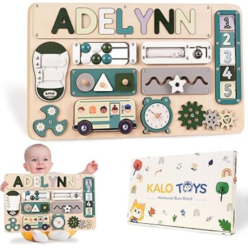 Busy Board Bear for Toddlers Wooden Montessori Toys, Wooden Controller Sensory Toy for Autistic Children & ADHD Sensory Board for Education & Learning Green