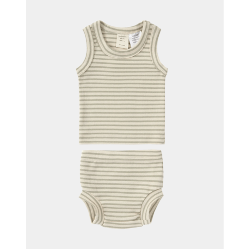 Singlet & Nappy Cover. Sage Stripe