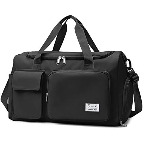 Sports Gym Duffel Bag with Shoes Compartment and Dry Wet Separated Pocket for Men and Women - Overnight Weekender Training Handbag Yoga Bag - Black
