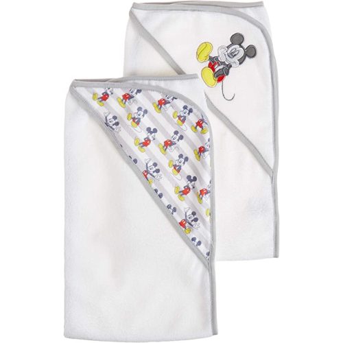 Cudlie Disney Mickey Mouse Baby Boys 2 Pack Rolled Hooded Towels On Header Card - Grey - Casual