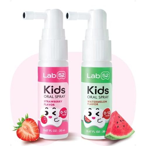 LAB52 Kids Oral Spray, Toddler Toothpaste Helper for Daily Oral Care and Fresh Breath, Children Approved with Fluoride Free for Newborn to Preschoolers, Xylitol (Strawberry & Watermelon)