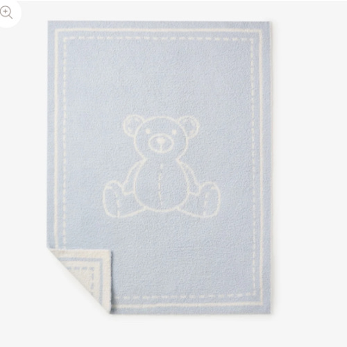 Pale Blue Teddy Bear Feather Knit Baby Blanket – Elegant Baby