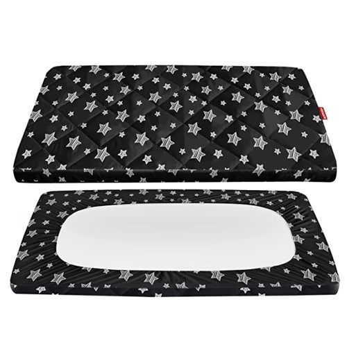 Pack and Play Sheets Fitted, Breathable Thick Playard Lovely Print Cover 39"×27"×5" Compatible with Graco Pack n Play, Black Star