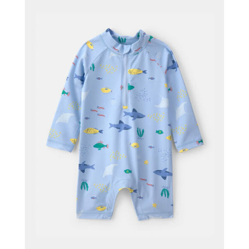 Baby Boy 1-Piece Fish Rashguard Swimsuit - Blue | 6M