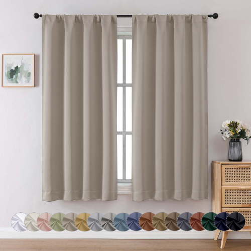 OVZME 2 Panels Set Stone Blackout Curtains 63 inch Length , Light Filtering Room Darkening Window Treatment, Soft Casual Rod Pocket Privacy Curtain Drapes for Bedroom, W40 x L63 inch, Stone
