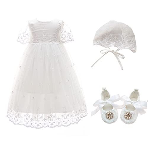 Glamulice Baby Girl Newborn Lace Christening Gown Baptism Dress Infant Satin Communion Outfit