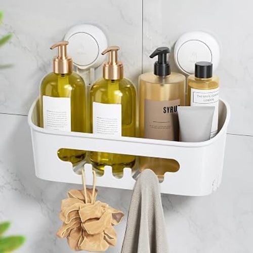 Shower Caddy Suction Cup, Shower Organizer Removable Bathroom Shelf, Storage Suction Powerful Max Hold 22lbs Bathroom Caddy Waterproof Holder, White