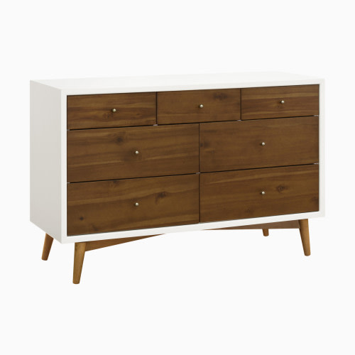 babyletto Palma 7-Drawer Assembled Double Dresser - Warm White With Natural Walnut