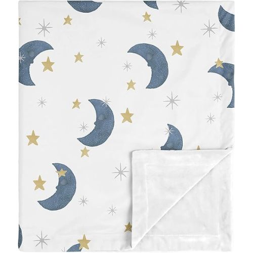 Sweet Jojo Designs Moon and Star Baby Boy or Girl Blanket Receiving Security Swaddle for Newborn or Toddler Nursery Car Seat Stroller Soft Minky - Navy Blue and Gold Watercolor Celestial Sky