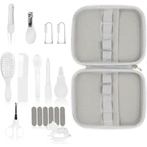 19 in 1 Baby Grooming Kit,Newborn Nursery Health Care Set Include Hair Brush Comb Finger Toothbrush,Nail Clippers,etc. for Infant Toddlers Boys Girls Kids,Baby Essentials (White)