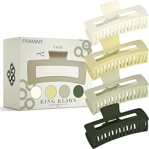 FRAMAR Green Hair Clips For Women Thick Hair - Extra Large Claw Clips for Thick Hair, Big Hairclips, Hairclips For Girls, Sage Green Accessories, Pinzas Para El Cabello - 4 Pack