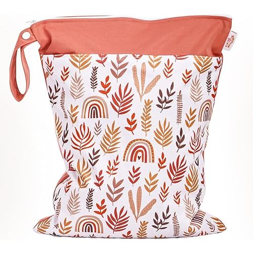 Wet Bag,Wet Dry Bag,Wet Bag for Swimsuit,With Two Zipper Wet dry Pouch,Waterproof Reusable Rainbow Multicolored Leaf