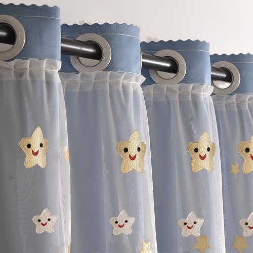 Solid Blue, Double-Layer Blackout Curtains,Grommet Top, Kids Nursery Decor 47" W x 76.7" L (Pack of 2) Smile Star