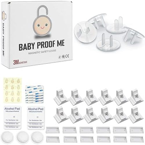 BABY PROOF ME 24 Pack Outlet Covers Bundle with Magnetic Cabinet Locks for Child Safety (12 Locks and 3 Keys), Easy Installation Baby Safety