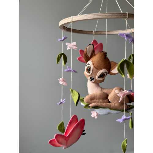 Woodland Deer Bambi Baby Mobile, Floral Nursery Decor, Custom Crib Mobile, Butterflies Nursery Mobile