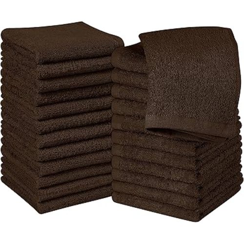 Utopia Towels 24 Pack Cotton Washcloths Set, 100% Ring Spun Cotton, Premium Quality Flannel Face Cloths, Highly Absorbent and Soft Feel Fingertip Towels, Brown
