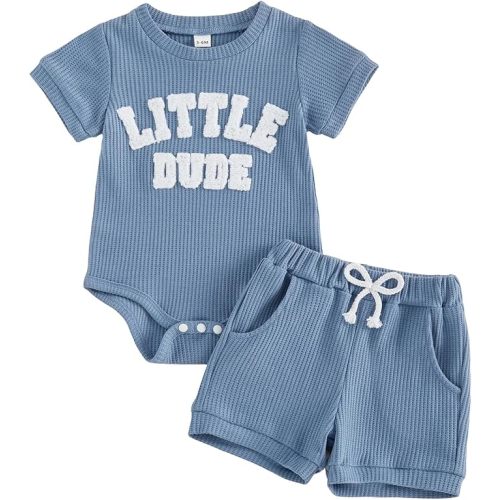Tsultryofs Baby Boy Summer Clothes Newborn Infant Outfit Letter Embroidery Print Short Sleeve Romper with Shorts 2Pcs Set