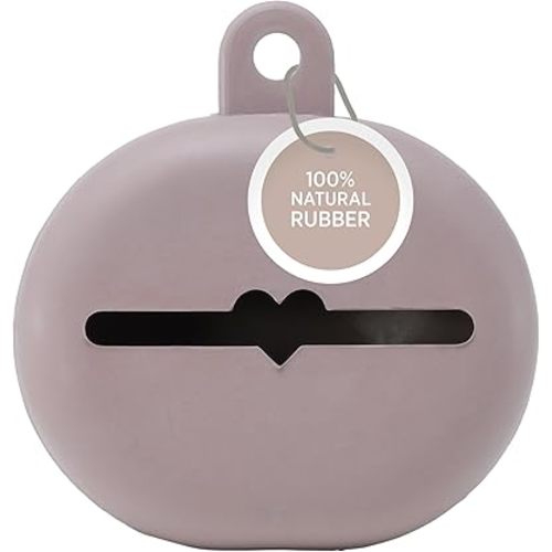 HEVEA Natural Rubber Pacifier Holder Case - 100% Natural Rubber - Danish Design Hygienic Holder for Pacifiers & Bottle Nipples, Easily Attaches to Bags & Strollers, BPA-Free, Vegan - Tan Beige
