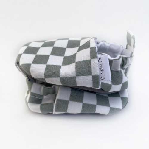 Sage Green Checkered Baby Slippers: Soft Sole Moccasins