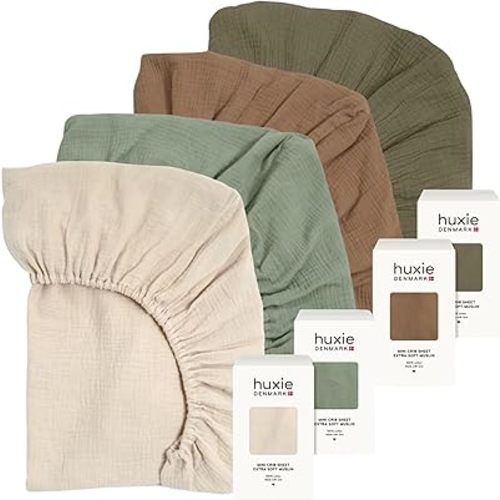 Mini Crib Sheets – Organic Cotton Muslin Fitted Mini Crib Sheet – Fitted for Pack and Play 24" x 38" - 4 Colors