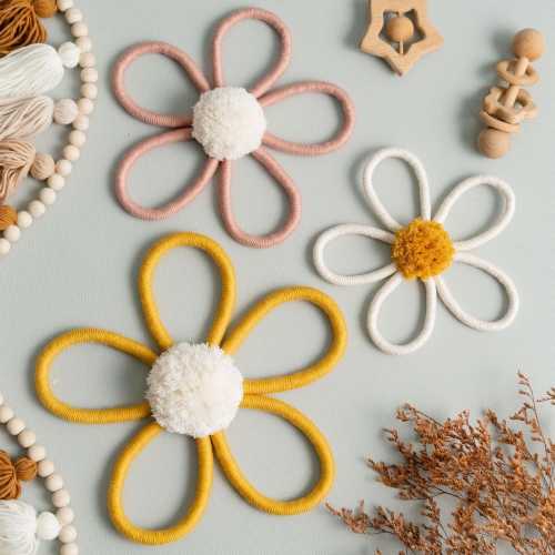 Macrame Flower Nursery Decor, Boho Wall Art for Baby Girl Room, First Birthday Gift, Handmade Flower Decor U03