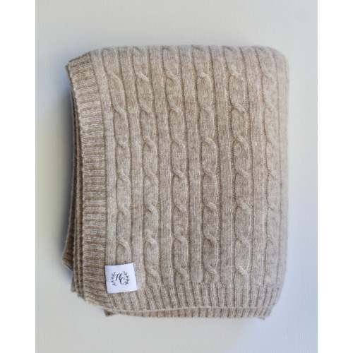 Cashmere Cable Knit Baby Blanket - Toast